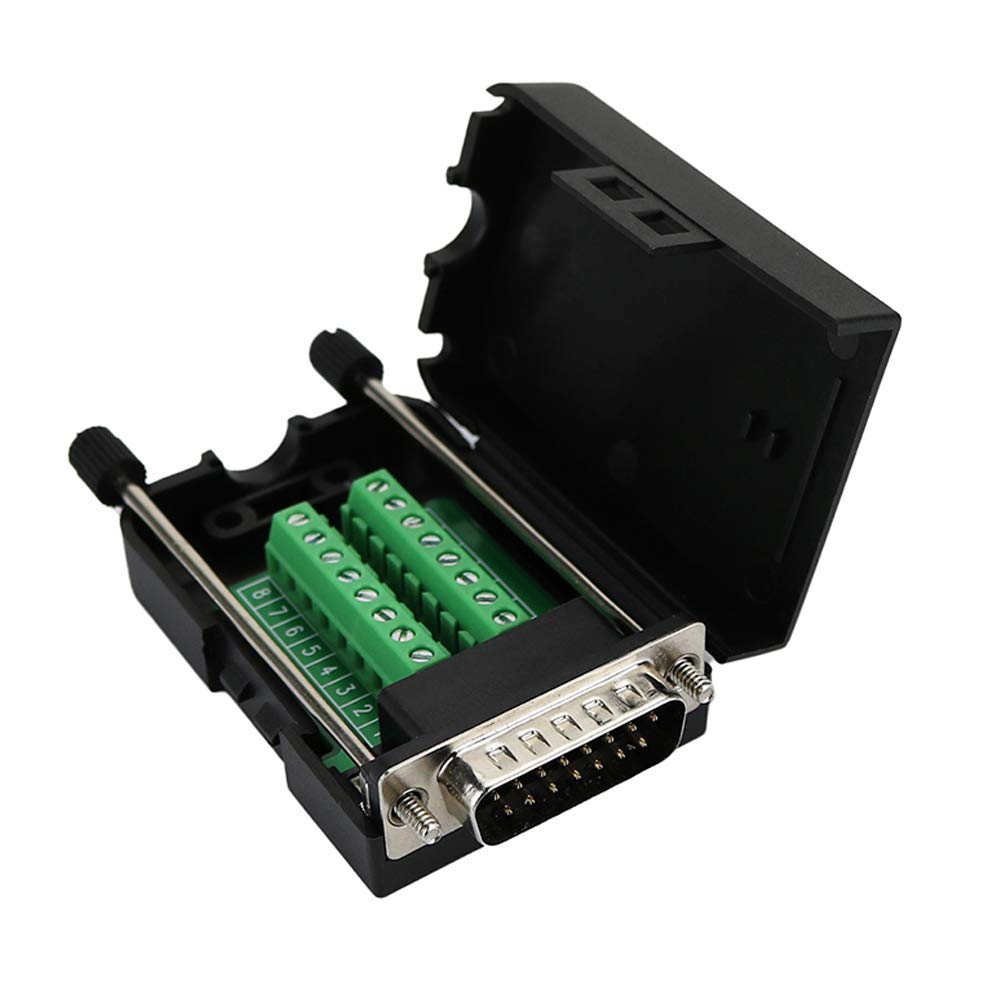 Avanexpress DB15 Male D-SUB 15 Pin Jack Port to Terminal Breakout Board Connector, 2 Row Plug with Case