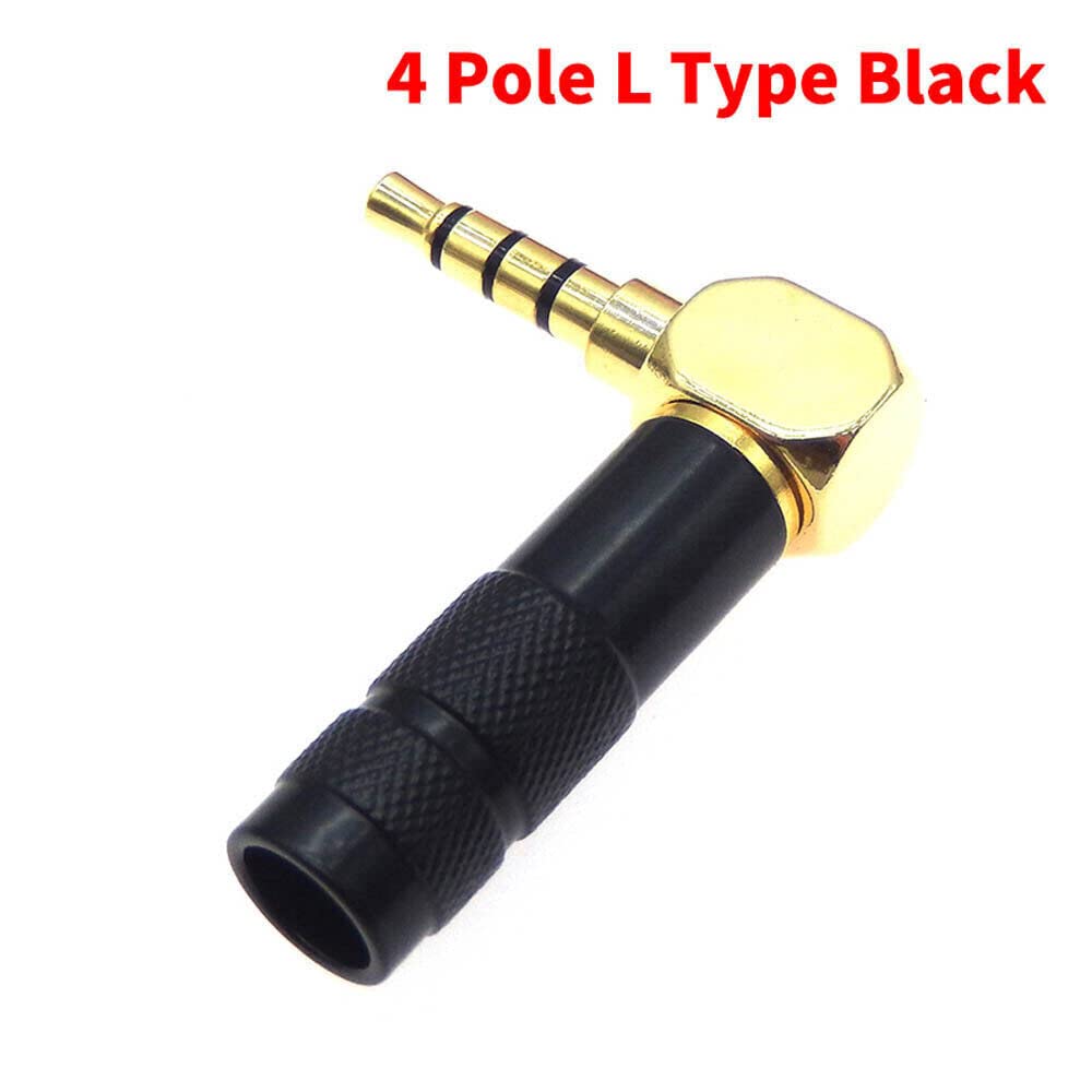 3PCS Angle 3.5mm Stereo 4 Pole Male Plug 90° Audio Connector Solder Adapter Plug (Black)