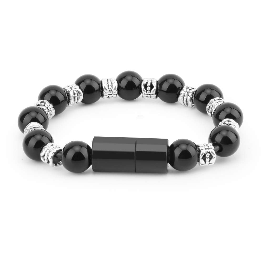 Charging Bracelets Cable Charger Cord Fashion Prayer Beads Wrist Line Black (for Apple)