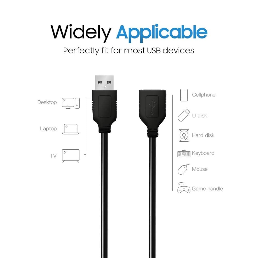 Cmple - High Speed USB to USB Extension Cable - Flexible Extender Cord - A Male to A Female Adapter Cable - USB 2.0 Extension Cable - 3 Feet Black