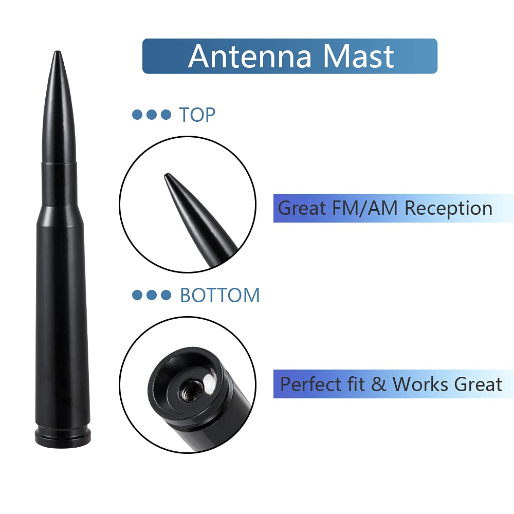 POBADY Car Truck Short Bullet Antenna Mast Replacement 14.5CM/5.7IN Car Wash Proof Radio Antenna for FM AM Black Vehicle Car Antenna