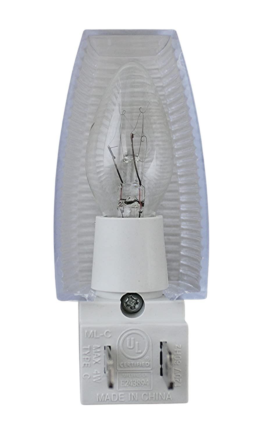 Set of 2 Night Light On/Off Switch UL Certified White Base Clear See Thru Top Suitable for Bathroom, Bedroom, Hallway (Traditional)