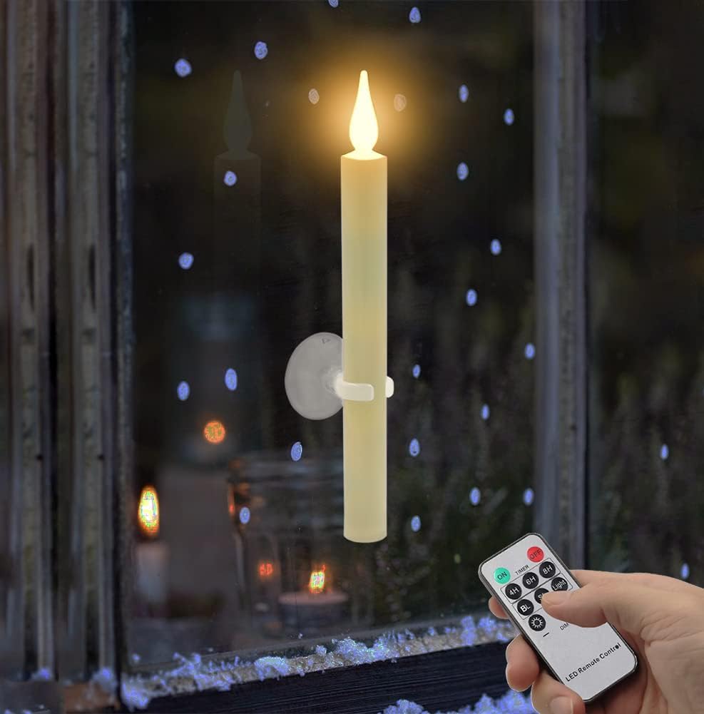 Strg Christmas Flameless Candles with Remote Timer, Christmas Window Taper Candles with Suction Cup and Magnetic Base Battery Operated Candle Sticks