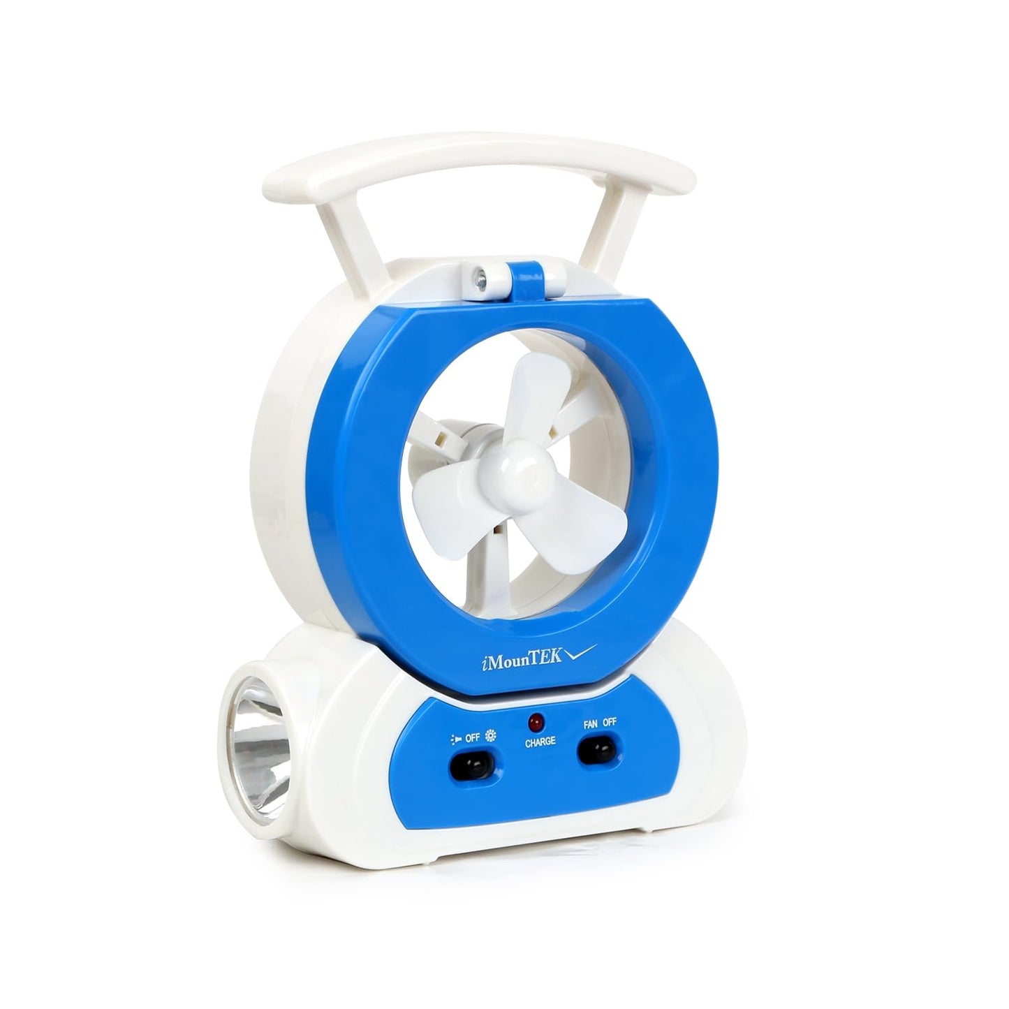KOCASO Desk Cooling Fan w/180°Adjustable LED Lamp Baby Stroller Fan Emergency Flashlight Torch for Household Camping Traveling,Blue