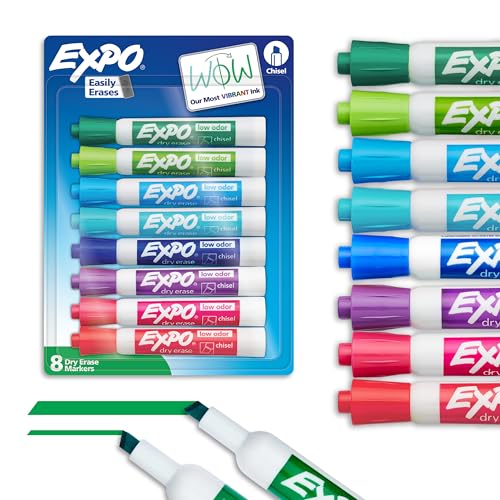 EXPO Dry Erase Markers, Low Odor Ink, Assorted Colors, Chisel Tip, 8 Count - Whiteboard, Calendar, Organization, Essential Supplies for Office
