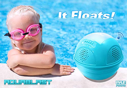 Pyle Portable Waterproof Floating Pool Speaker - Outdoor Wireless Bluetooth Compatible Rechargeable Battery Powered Shower Loud Speaker System - USB