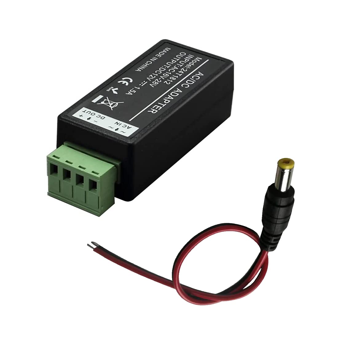 InstallerCCTV Input AC 24V to DC 12V 1.5A Power Converter, and 1pc 2.1X5.5mm DC Power Male Plug Pagtail, Universal Powerful Transformer…