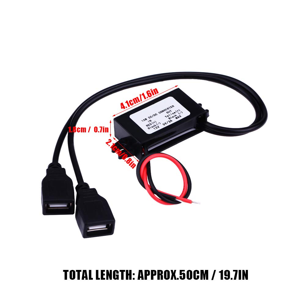 Car USB Converter Module, 3A DC 12V to DC 5V Dual USB for Charger Adapter Converter Module for Car Motorcycle Phone