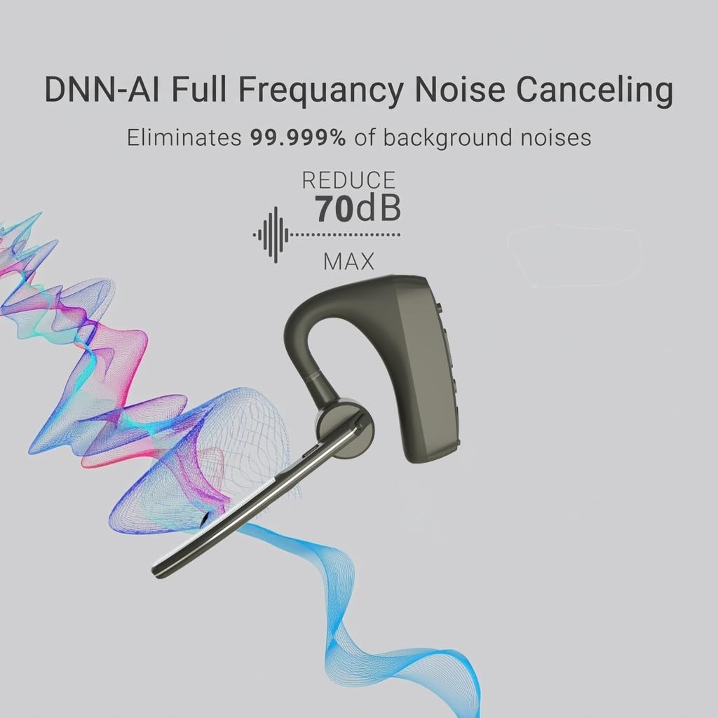 NVAHVA Trucker Bluetooth Headset with Pro 70dB Noise Canceling, Wireless Headset with Mute Mic for Work, One Ear Piece Hands-Free Bluetooth Headphones