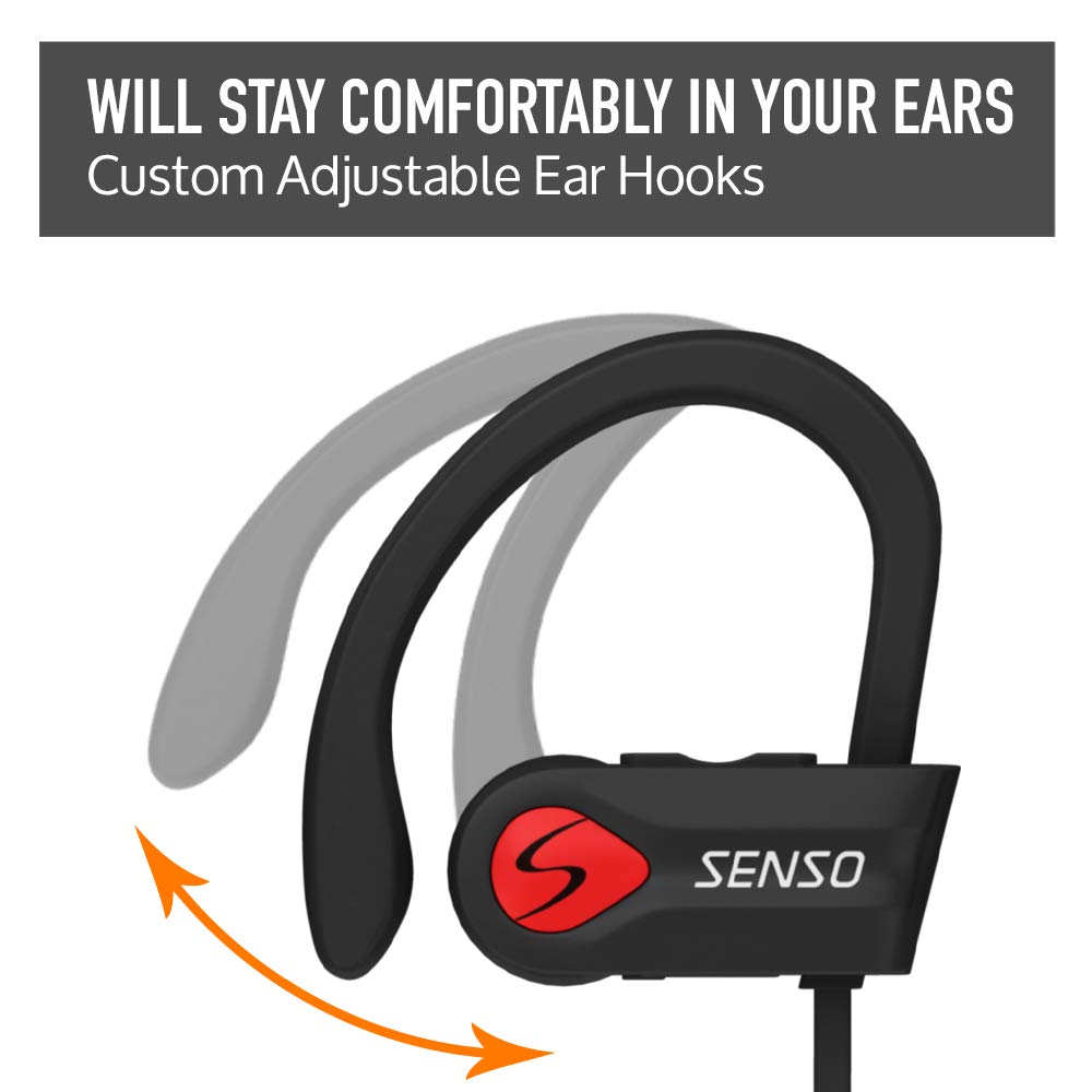 Senso Bluetooth Headphones, Best Wireless Sports Earphones w/Mic IPX7 Waterproof HD Stereo Sweatproof Earbuds for Gym Running Workout 8 Hour Battery