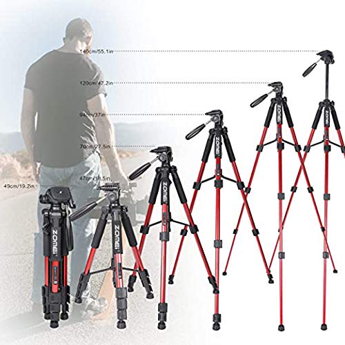 55" Tripod Q111 Travel Camera Tripod with 3-Way Pan Head and Phone Holder Mount for Gopro,Projector,Smartphones Webcam,Spotting Scopesto Live