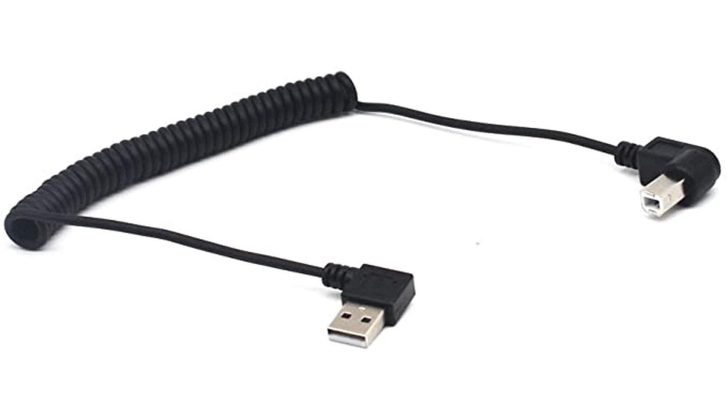 Choojialiy 4.9 Feet Right Angle Coiled USB Printer Cable, USB 2.0 Type A Male to Type B Male Spring Printer Scanner Cable(Right Angle)