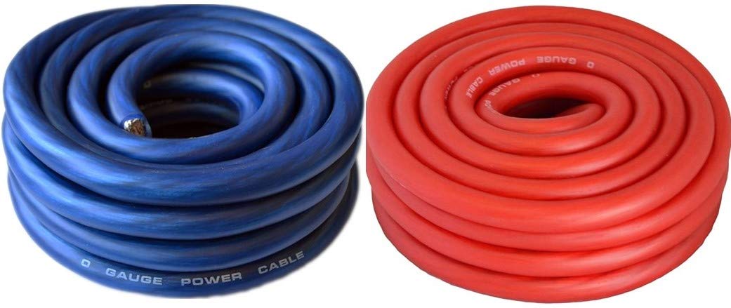 American Terminal 100 FEET 0 Gauge Blue & RED Power + Ground Wire Cable 1/0 Gauge CAR Audio