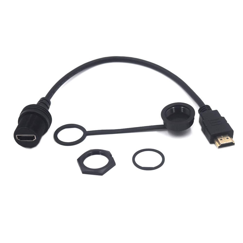 Kework 0.3 Meter HDMI 4K@60Hz Flush Mount Cable, 18Gbps HDMI 2.0 Version Male to Female Dashboard Panel Mount Extension HD Cord for Car Truck Boat