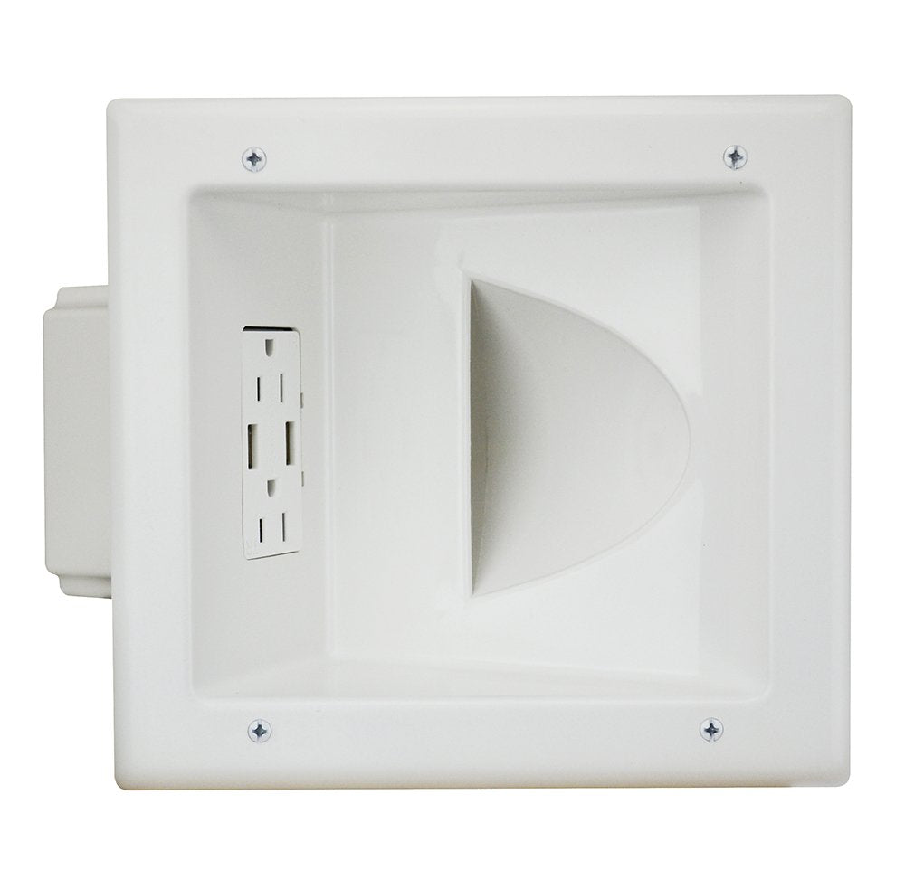DATA COMM Electronics 45-0231-WH USB Recessed Media Outlet Box, In-Wall Cable Management, Duplex Receptacle,4.0 Amp Dual USB Ports, Large Cable
