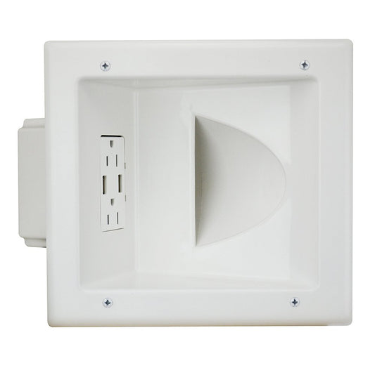 DATA COMM Electronics 45-0231-WH USB Recessed Media Outlet Box, In-Wall Cable Management, Duplex Receptacle,4.0 Amp Dual USB Ports, Large Cable