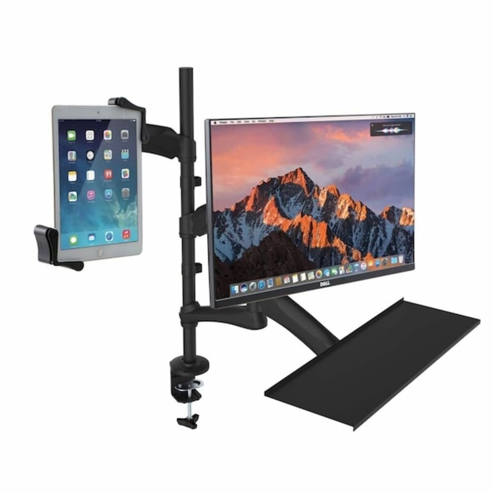 Monitor & Tablet Mount - CTA Adjustable 2-in-1 Stand with Keyboard Tray for 7-13" Tablets Including iPad Gen 7th/ 8th/ 9th Gen 10.2", iPad Air 4, Pad