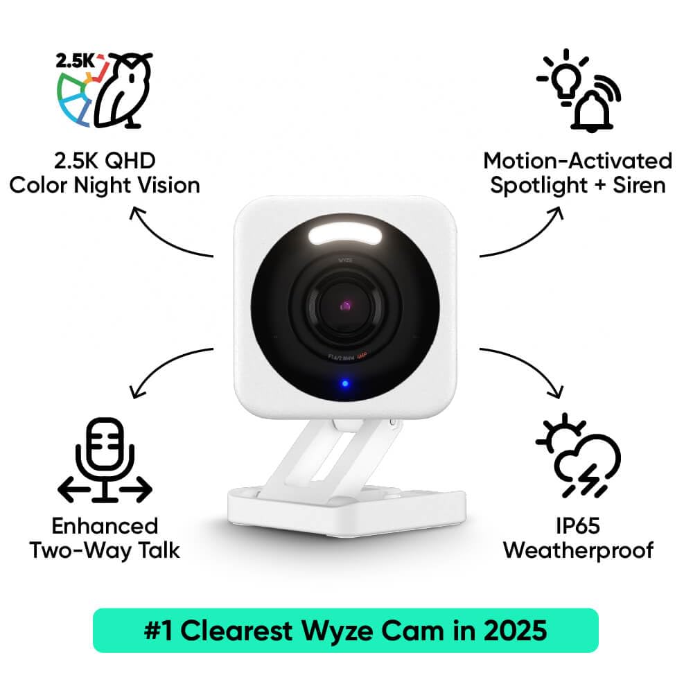 WYZE Cam v4, 2.5K QHD WiFi Indoor/Outdoor Smart Home Security Camera, Pet/Baby Monitor, Motion Activated Spotlight/Siren, Color Night Vision, 2-Way