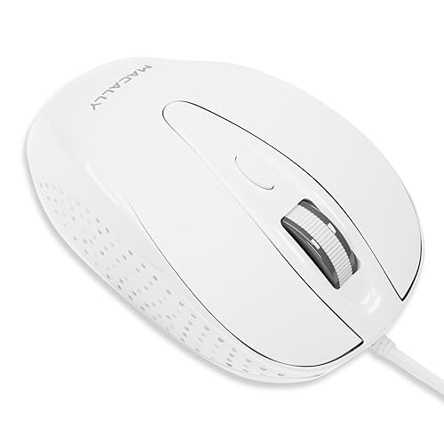 Macally USB Wired Mouse with 3 Button, Scroll Wheel, & 5 Foot Long Cord, USB Mouse for Laptop and Desktop, Computer Mouse Compatible with Apple