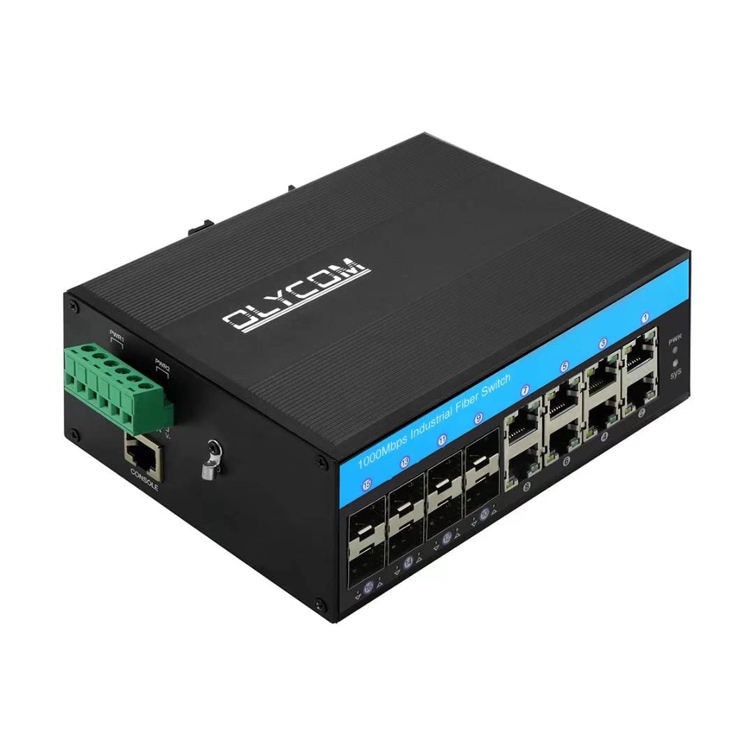 OLYCOM Managed Switch 8 Port Gigabit Ethernet 12V Industrial Grade with 8 Port SFP Din Rail Mounted IP40 for Outdoor Use