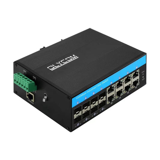 OLYCOM Managed Switch 8 Port Gigabit Ethernet 12V Industrial Grade with 8 Port SFP Din Rail Mounted IP40 for Outdoor Use