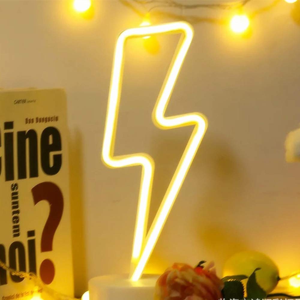 Warm White Lightning Neon Light Signs Lightning LED Lamps Lights Room Decor Battery/USB Operation Night Lights with Base Neon Light up Bar Bedroom
