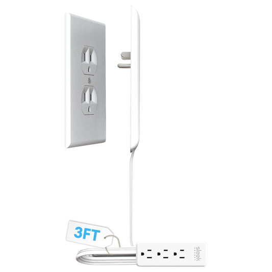 Sleek Socket Original & Patented Flat Ultra-Thin Outlet Concealer with Extension Cord Kit, Multi Outlets Power Strip, Ideal for Home Improvement, Hide