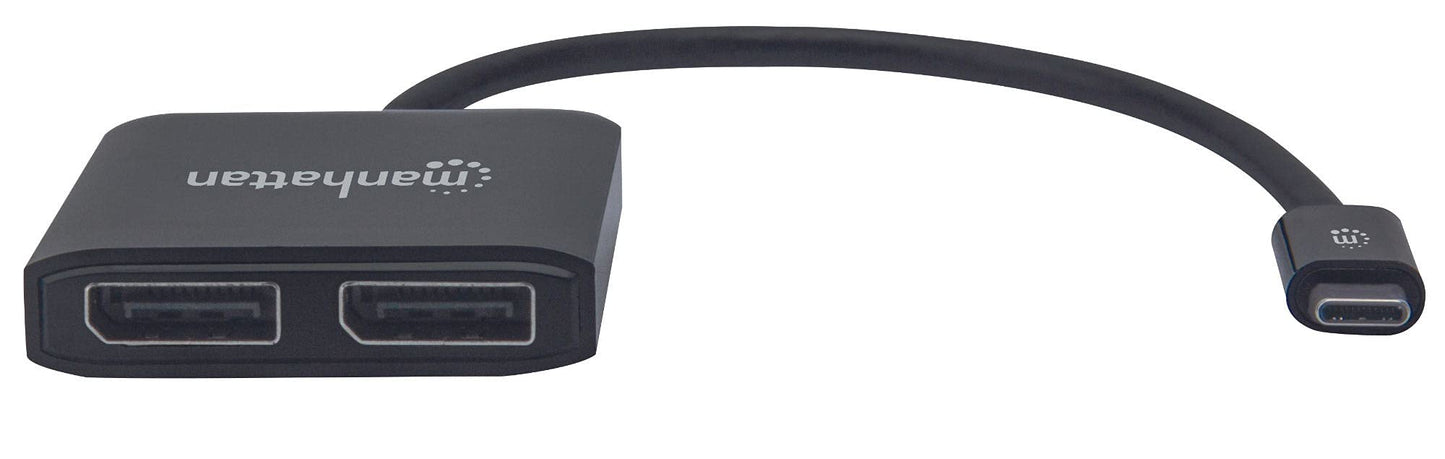 Manhattan USB-C to Dual DisplayPort Adapter, 4K@30Hz, MST, Black