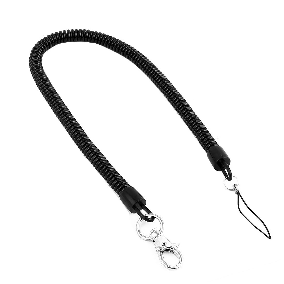 uxcell Retractable Coil Lanyard, Spiral Spring Coiled Strap Rope Lanyard with Lobster Clasp, Elastic Keyring Key Holder 46cm Length Black, 1pc