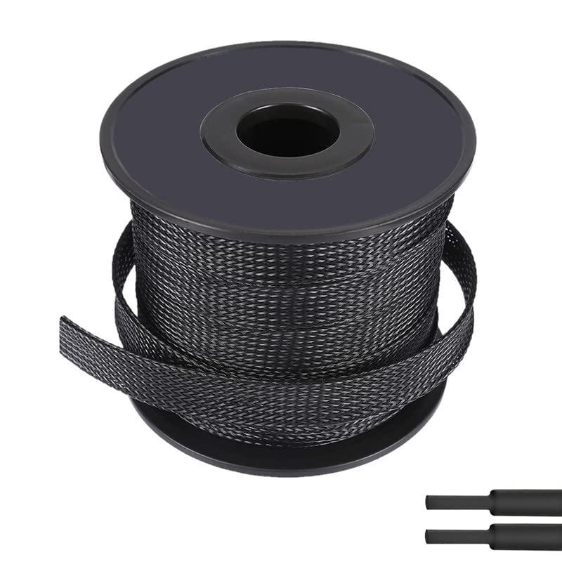 PET Expandable Braided Sleeving Wire Loom 1/8 Inch Cable Wrap Cable Sleeve Wire Protector Sleeve Tubing 100Feet, Black