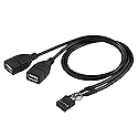 chenyang USB 2.0 Front Panel Header 9/10Pin 1 Male to 2 USB 2.0 Female Y Splitter Mainboard Header Port Extension Cable Adapter