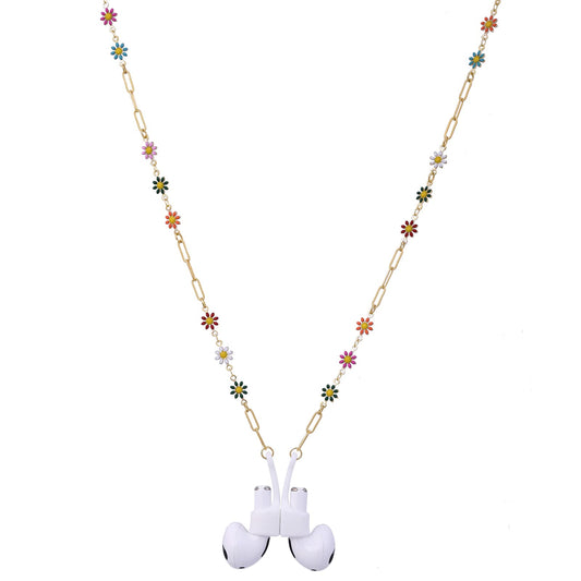 EGEN Colorful Flower Anti-Lost Necklace Golden Copper Chain Leash Accessories with Magnetic Silicone Case Holder Strap Lanyard for Airpods Pro 3 2 1