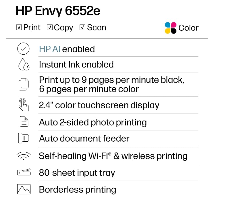 HP Envy 6552e Wireless All-in-One Color Inkjet Printer, Portobello, Print, scan, Copy, Duplex Printing Best-for-Home (714N7A) (Renewed Premium)