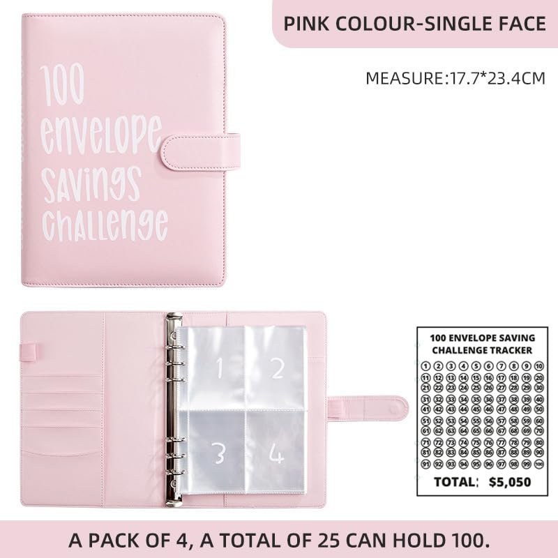 AASLOB 100 Envelopes Money Saving Challenge, 100 Envelope Challenge Binder, Easy and Fun Way to Save $5,050, Savings Challenges Budget Book Binder