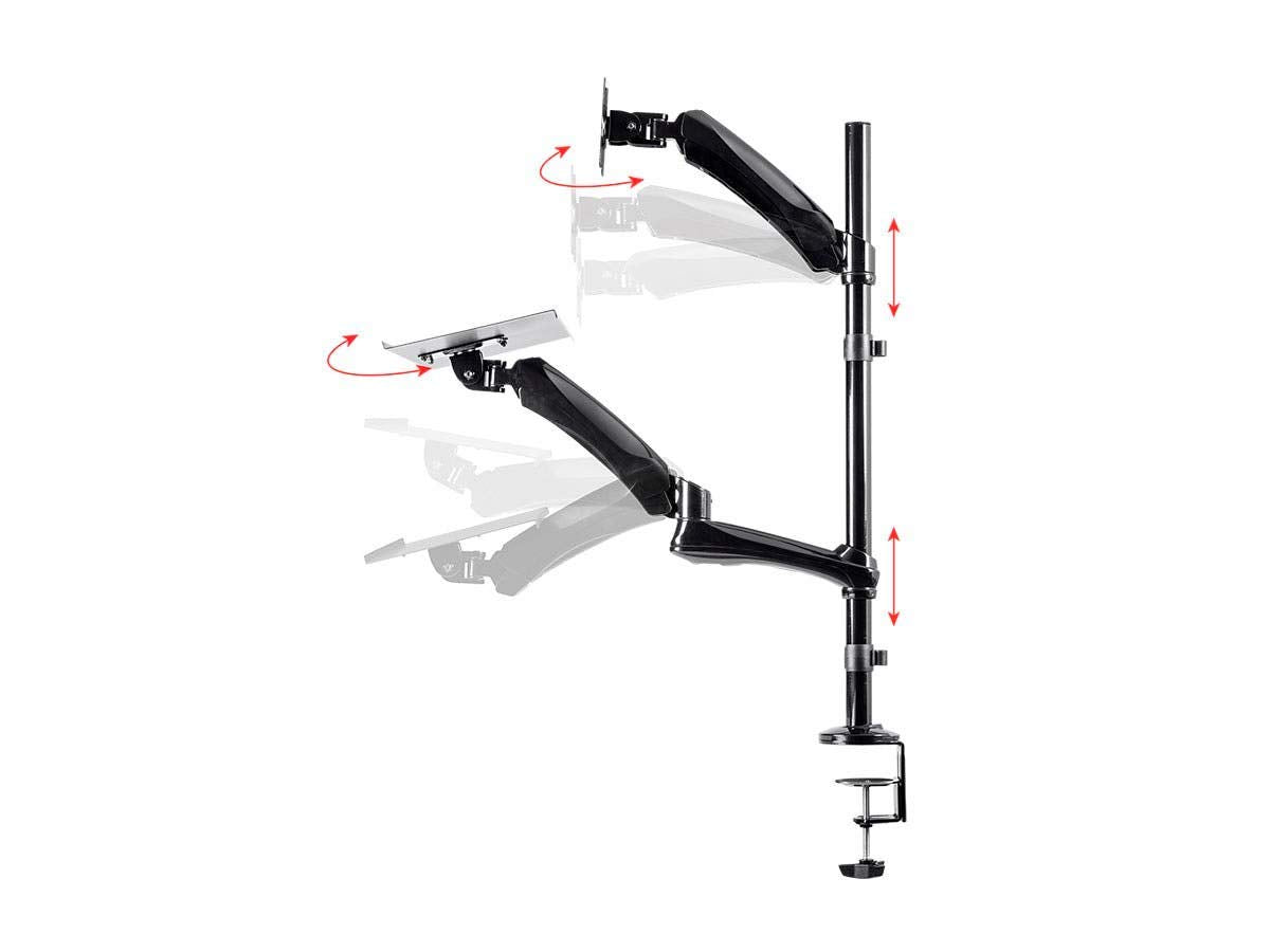 Monoprice Articulating Gas Spring Sit Stand Monitor and Keyboard Workstation Mount - for Displays 13in to 26in, VESA 75x75 to 100x100, Easy to Use