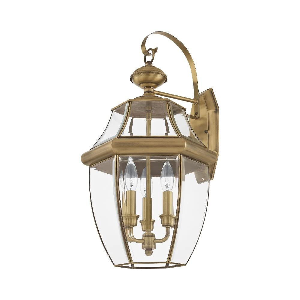 Livex Lighting 2351-91 Outdoor Wall Lantern with Clear Beveled Glass Shades, Brushed Nickel