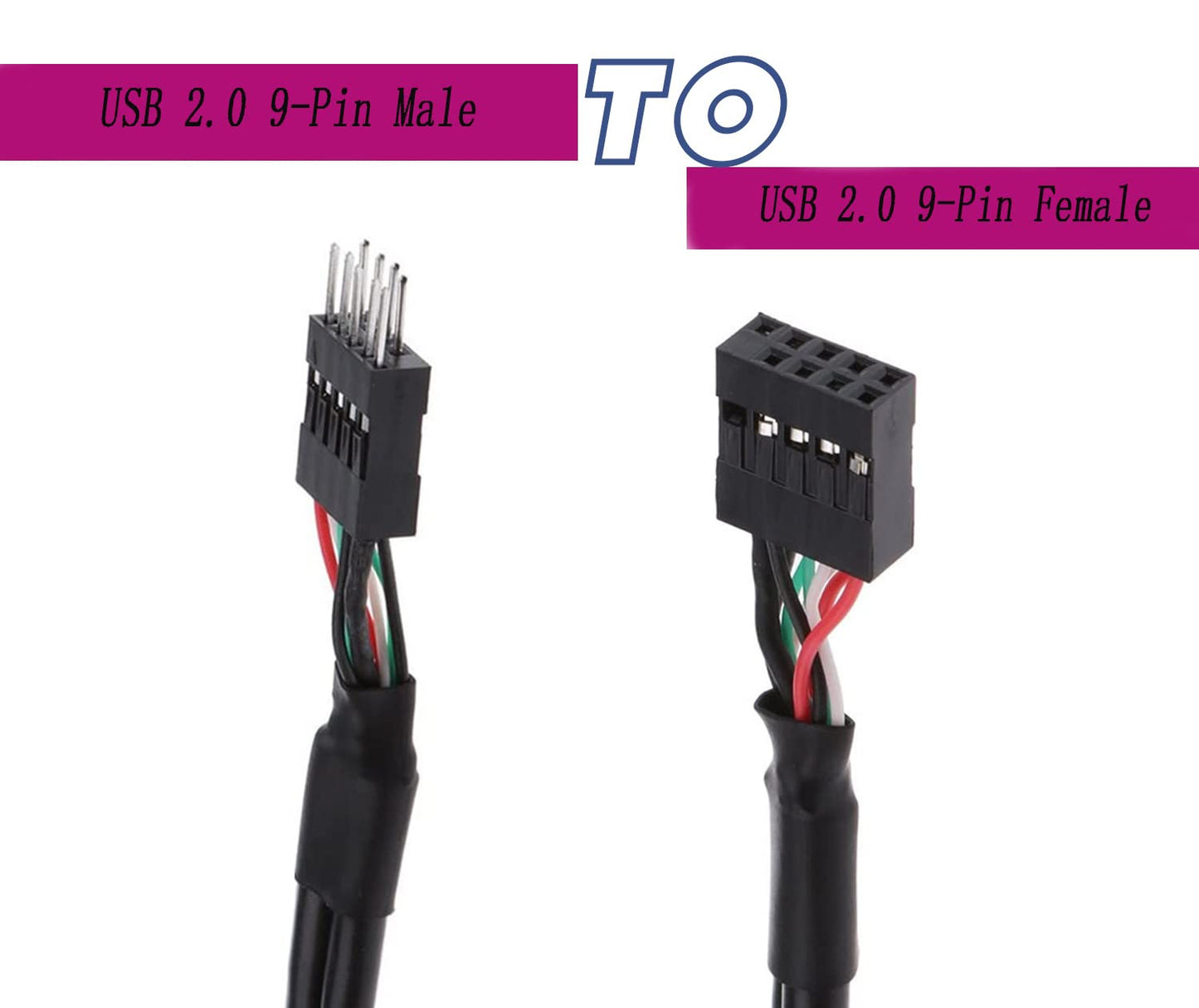MEIRIYFA USB Header Extension Cable, USB 2.0 9-Pin Male to 9-Pin Female Internal Motherboard Header Cable for USB Ports, Expansion Cards