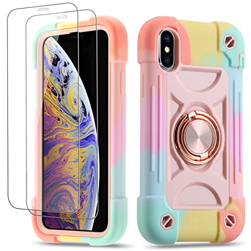 Cookiver for iPhone Xs Max Case 6.5 Inch with Ring Stand, with 2 Pack Glass Screen Protector,Heavy-Duty Shockproof Rugged Military Grade Cover