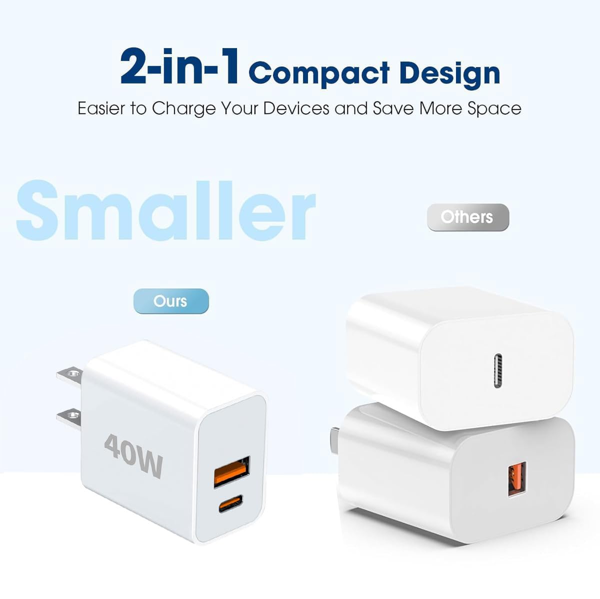 40W Fast Charging kit, 2 Pack wall Charger with USB-C and USB-A Ports and 6-Foot Type-C to Type-C Data Cable, Suitable for iPhone 17/17 Pro/17 Pro