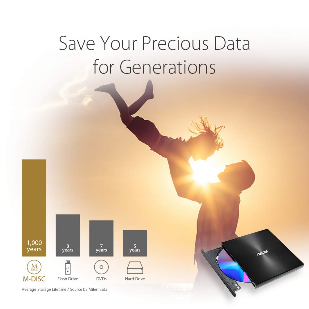 ASUS ZenDrive Black 13mm External 8X DVD/Burner Drive +/-RW with M-Disc Support, Compatible with Both Mac & Windows and Nero BackItUp for Android