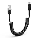 USB A to USB C Cable Coiled Car Charger Cord 6FT for iPhone 16e 16 Pro Max,16 Plus,16 Pro,16,15 Pro Max 15, Samsung Galaxy S24 FE Ultra A15 A35 A55