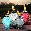 DIKAIDA 4 Pack Glass Table Torch,Citronella Glass Table top Torches with Wick and Cap for Outdoor ,Refillable Torches Landscape Lanterns Torches