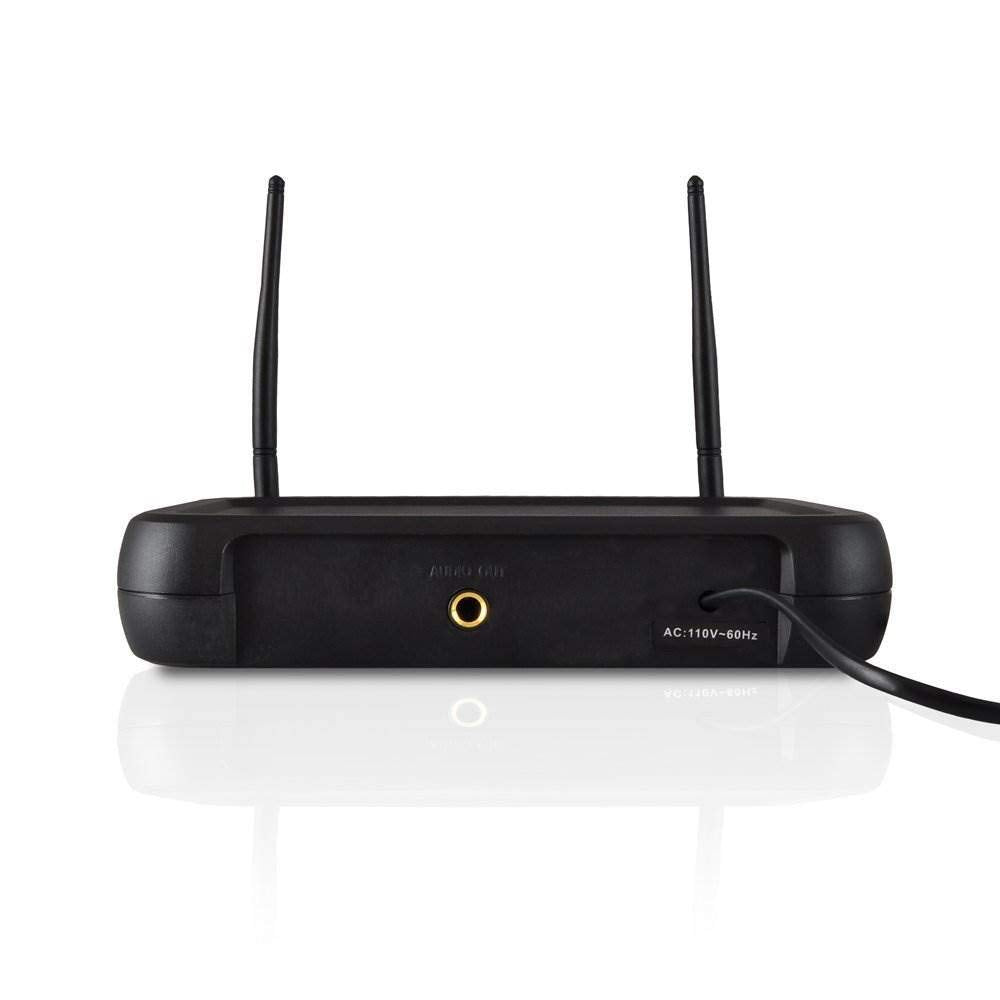 Pyle Dual Channel Wireless Microphone System - VHF Fixed Dual Frequency Wireless Mic Receiver Set with 2 Lavalier, 2 Headset Mics, 2 Transmitter