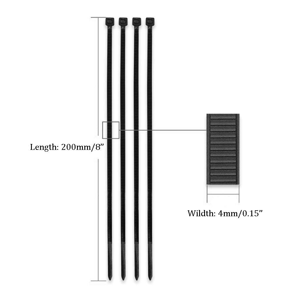 4x200MM Self Locking Nylon Cable Ties, 8” Standard Zip Tie Wire Strap Fastener, 500Pcs