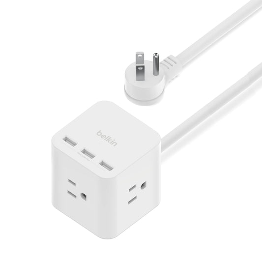 Belkin 6-Outlet Power Cube w/ 3 AC Outlets, 3 USB-A Ports, & 5ft Sturdy Extension Cord - Convenient Compact Cube for Home, Office, Travel, Desktop,