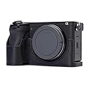 a6700 Vintage Genuine Leather Camera Case for Sony Alpha 6700 ILCE-6700 Handmade Half-Wrap Camera Protector Cover (Black-Black line)