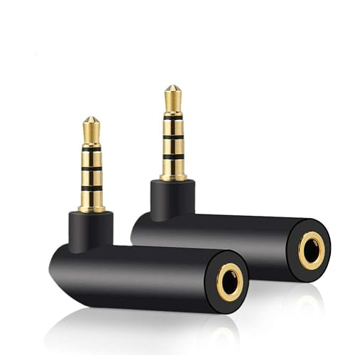 3.5mm Angle Male to Female Audio Adapter, 90 Degree Right Angle Gold-Plated TRRS Stereo Jack Plug AUX Connector Compatible with Headset, Tablets, MP3