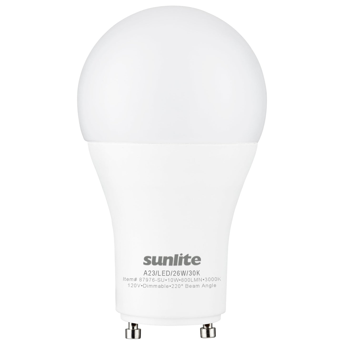 Sunlite A19 GU24 Dimmable Light Bulb, 9 Watts (60W Equivalent) 800 Lumens, 2 Prong LED Twist and Lock Base, 90 CRI, ETL Rated for Enclosed Fixtures