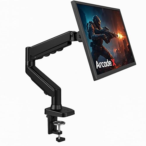 ArcadeX Single Monitor Mount, 13 to 32 Inch Gas Monitor Arm, Adjustable Stand, Vesa Mount with Clamp and Grommet Base - Fits 4.4 to 22lbs LED Computer