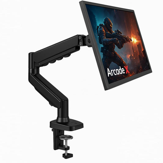 ArcadeX Single Monitor Mount, 13 to 32 Inch Gas Monitor Arm, Adjustable Stand, Vesa Mount with Clamp and Grommet Base - Fits 4.4 to 22lbs LED Computer